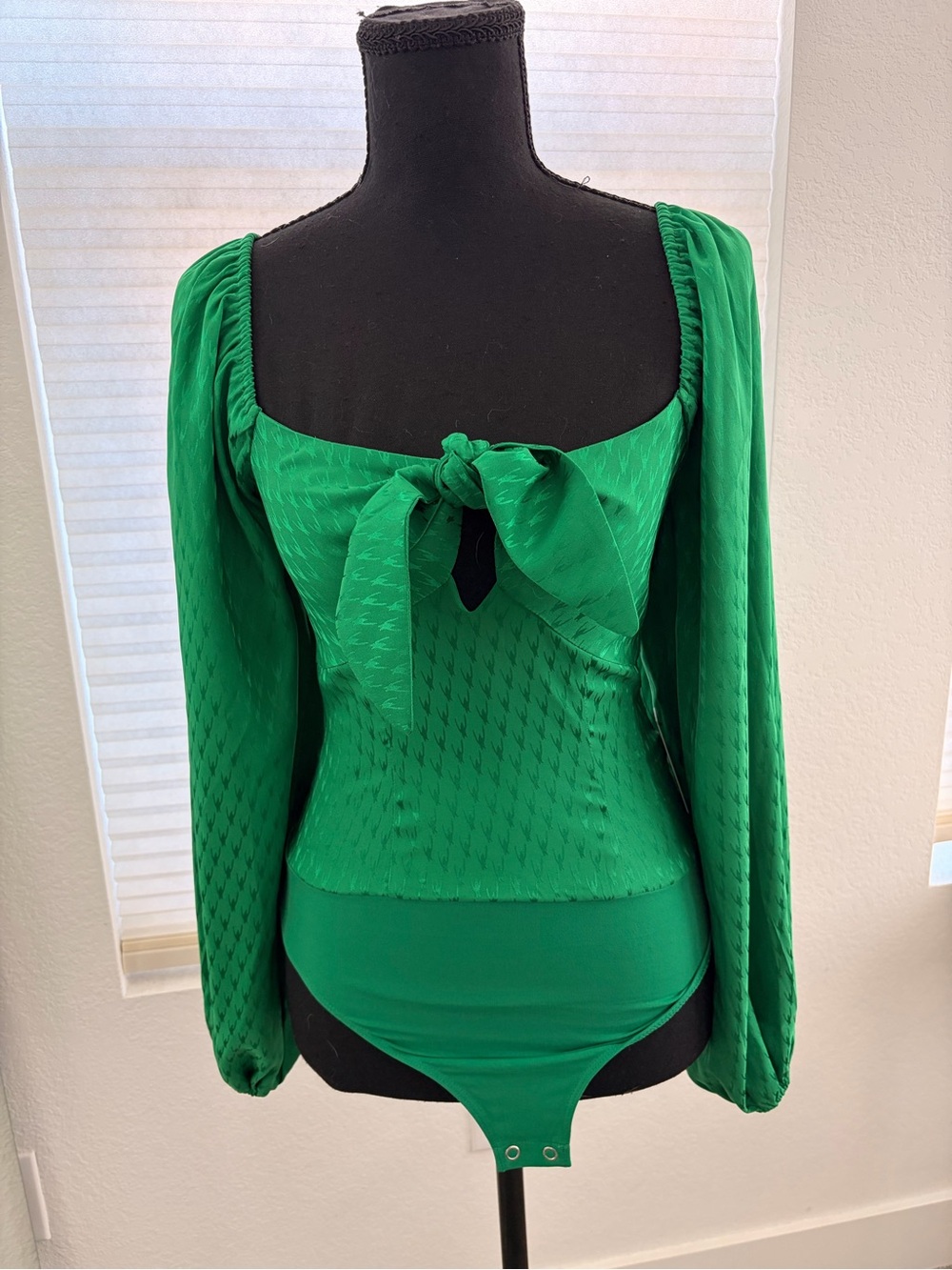 Express Emerald Green Long-Sleeve Tie-Front Bodysuit